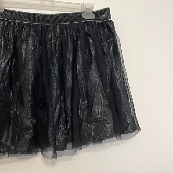 DECREE Black Silver Metallic Shimmer Tulle Elastic Waist Mini Tutu A-Line Skirt - Picture 4 of 15